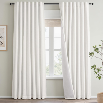 Double-layer cotton-linen blackout floor-length curtains; vintage country-style pleated drapes; privacy-enhancing, soft-light filtering fabric curtains for living rooms and bedrooms (2-panel set)