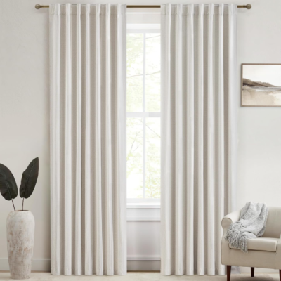 Cream-style blended cotton-linen blackout curtains; pleated, thermal-regulating, energy-saving long fabric drapes; creates a gentle, cozy atmosphere in children's rooms (2-piece set)