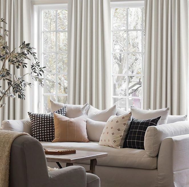 Cream-style blended cotton-linen blackout curtains; pleated, thermal-regulating, energy-saving long fabric drapes; creates a gentle, cozy atmosphere in children's rooms (2-piece set) - Image 2