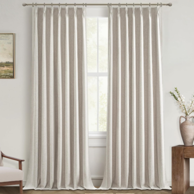 Extra-long cotton-linen blackout curtains (2-piece set): Soft off-white pinch-pleated thermal drapes for a cozy nursery atmosphere