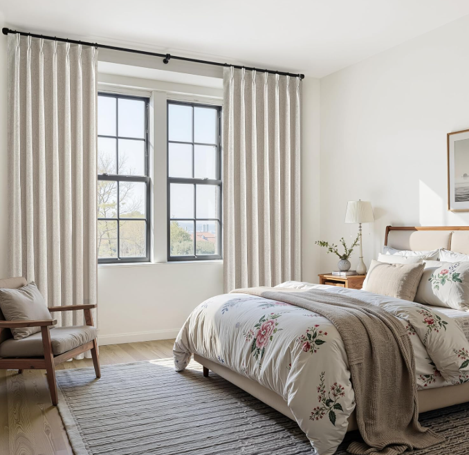 Extra-long cotton-linen blackout curtains (2-piece set): Soft off-white pinch-pleated thermal drapes for a cozy nursery atmosphere - Image 2