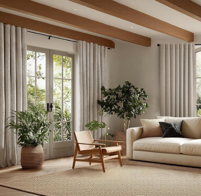 Faux-linen full-blackout curtains (2-piece set): Long thermal drapes with dual-mounting options—essential soft furnishings for bedrooms and living rooms - Image 2