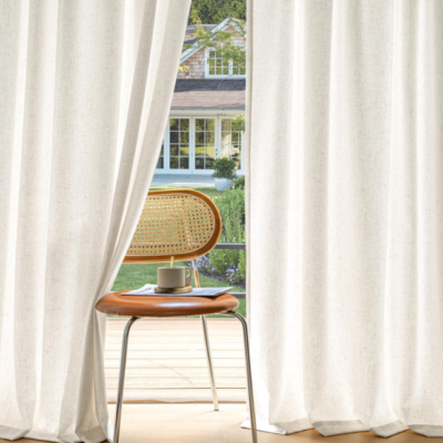Soft-filtering semi-sheer cotton-linen curtains (2-panel set); textured fabric with back-tab hanging style; pastoral style for privacy in living rooms and bedrooms.