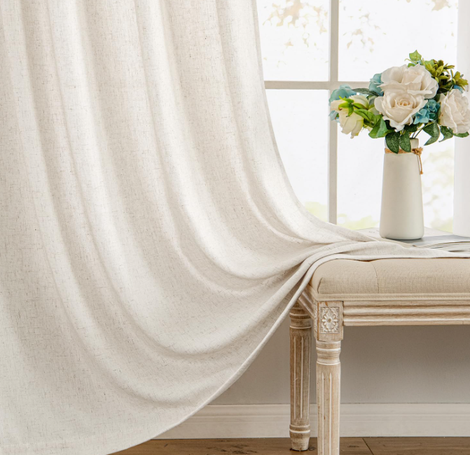 Soft-filtering semi-sheer cotton-linen curtains (2-panel set); textured fabric with back-tab hanging style; pastoral style for privacy in living rooms and bedrooms. - Image 2