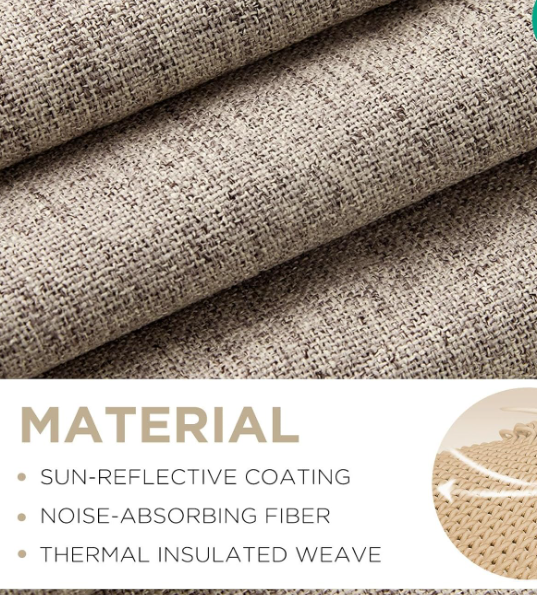 Versatile-mount cotton-linen full-blackout fabric curtains; thermal-regulating, light-blocking long drapes; suitable for bedrooms and living rooms (2-piece set) - Image 2