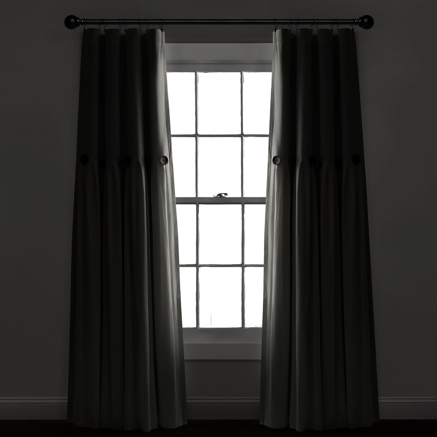 Contrasting color button design pastoral cotton and linen single curtain, retro country style fabric curtain, living room, bedroom, and dining room decorative curtain - Image 2