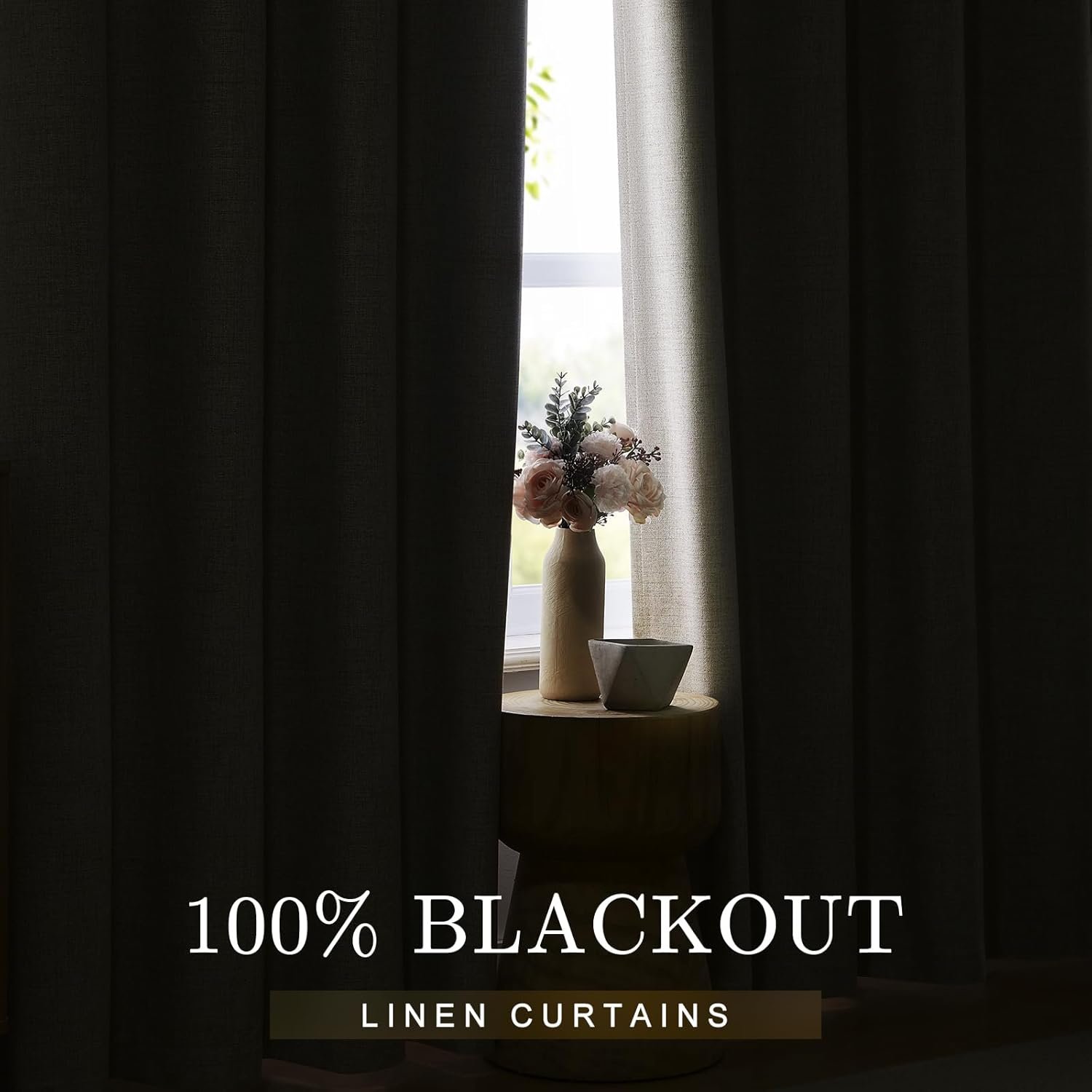 Textured, thickened cotton-linen blackout curtain set (2 panels) with grommet header; natural wood-inspired style in soft, organic tones; versatile minimalist blackout curtains - Image 2