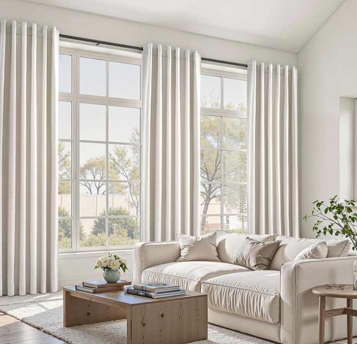 Cream-toned blended cotton-linen blackout curtains; pleated, thermal-regulating, energy-saving fabric drapes with multiple mounting options; long decorative curtains for bedrooms (2-piece set) - Image 2