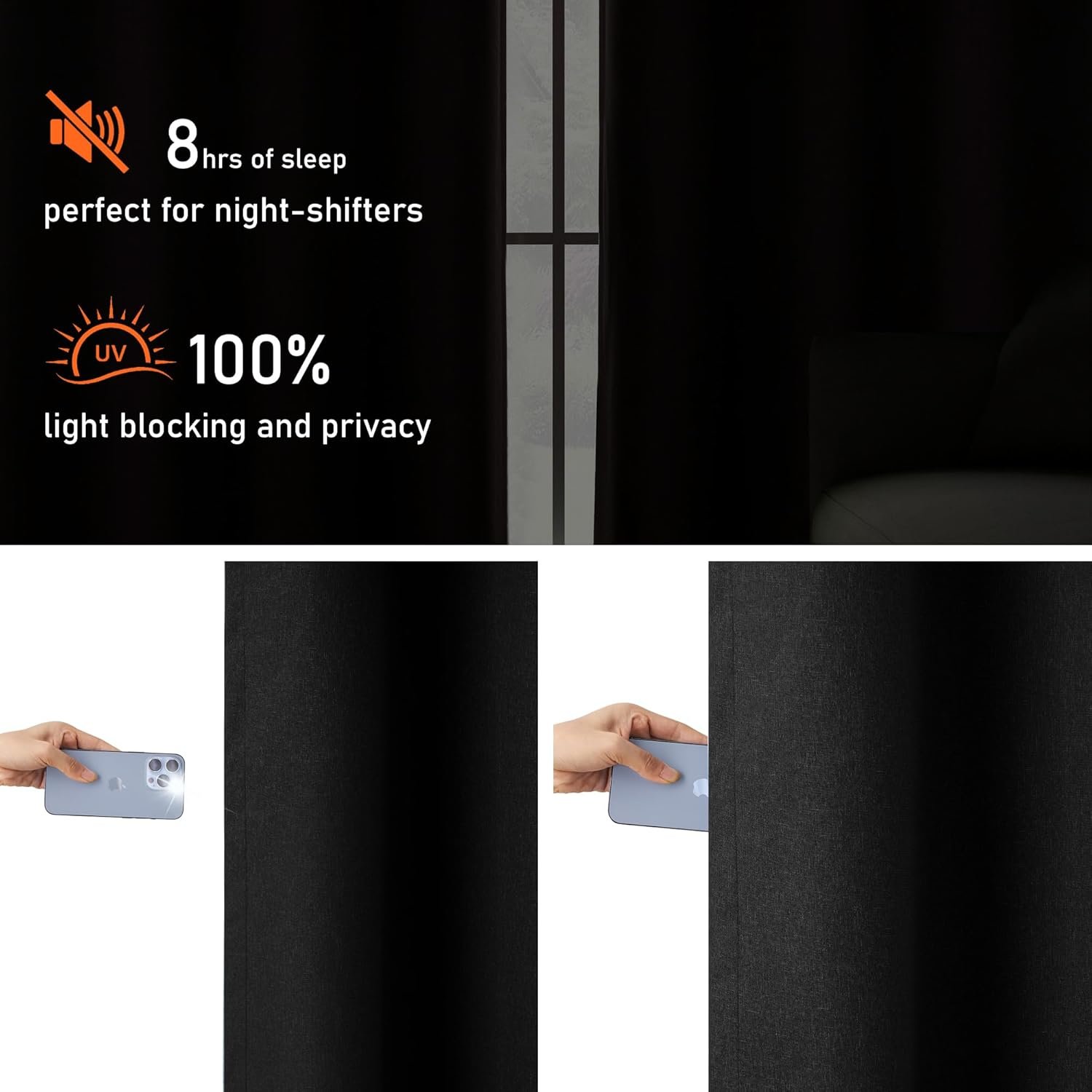 Solid-color cotton-linen blackout curtains (2-panel set); double-layered for light blocking, temperature control, and sound insulation; ideal for bedrooms, guest rooms, and game rooms. - Image 2