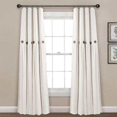 Contrasting color button design pastoral cotton and linen single curtain, retro country style fabric curtain, living room, bedroom, and dining room decorative curtain