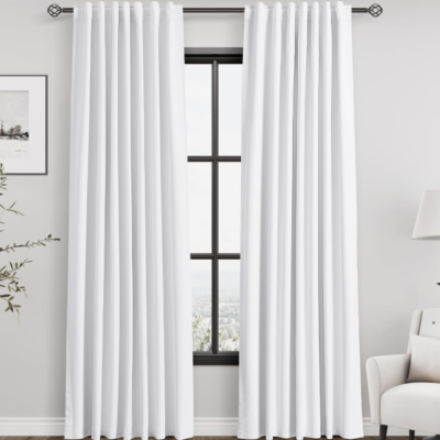 Solid-color textured cotton-linen full-blackout curtains; heat-blocking, light-blocking long fabric drapes; suitable for living rooms, bedrooms, and children's rooms (2-piece set)
