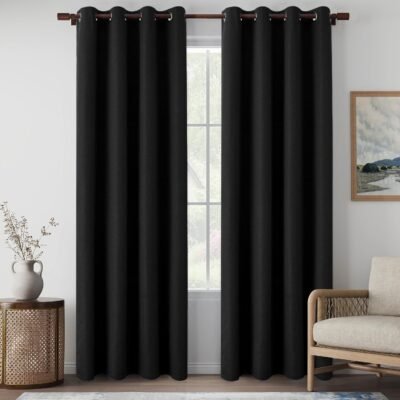 Solid-color cotton-linen blackout curtains (2-panel set); double-layered for light blocking, temperature control, and sound insulation; ideal for bedrooms, guest rooms, and game rooms.