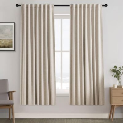 Short cotton-linen blackout curtain set (2 panels); dual-hanging style, thermal-insulating and noise-reducing; versatile minimalist soft furnishing
