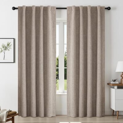 Original texture cotton and linen blackout curtain set (two pieces), back buckle rod bag dual-use long fabric curtain, living room and bedroom temperature-regulating light-blocking soft furnishing