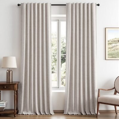 Quiet luxury solid-color beige cotton-linen blackout curtains (2-panel set). Dual-style header thermal-insulating blackout fabric curtains; minimalist, elegant decor for living rooms and bedrooms