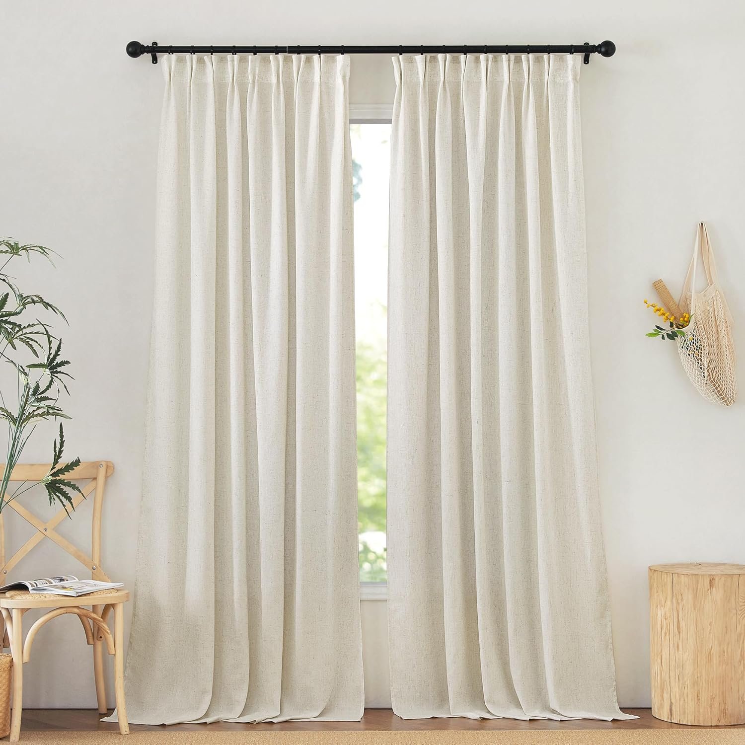 Textured cotton and linen soft light curtain set (two pieces), pleated double-hanging privacy fabric curtain, pastoral bedroom and living room versatile window decoration - Image 2