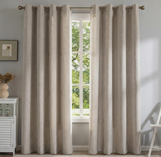 Additive-free blended cotton-linen blackout curtains; thermal-regulating, light-blocking long fabric drapes; minimalist style for bedrooms and living rooms (2-piece set)