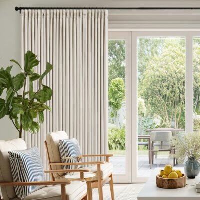 Double-Layer Sound-Insulating Pleated Cotton-Linen Blackout Single-Piece Curtain, Multi-Accessories Hanging Cream Style Fabric Curtain, Country Style Living Room and Bedroom Blackout Soft Furnishing