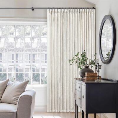 Shaped Three-Dimensional Pleated Cotton-Linen Semi-Sheer Curtain Two-Piece Set, Matching Hooks and Rings, Soft Light Fabric Curtain, Natural Texture Window Decoration for Living Room and Bedroom